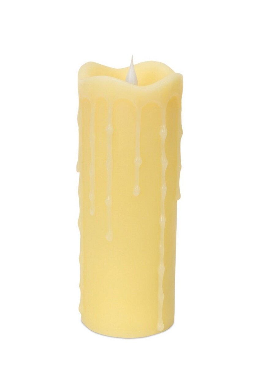 Melrose 7" Ivory LED Dripping Wax Pillar Flameless Candle with Moving Flame